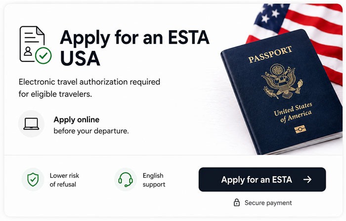 Online ESTA application for USA with American passport and assistance